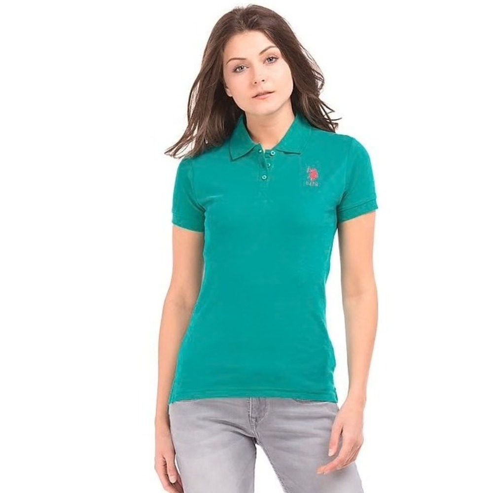 U.S. Polo‎ Assn. Teal Green Polo T-Shirt Women's Short Sleeve Casual Top Small